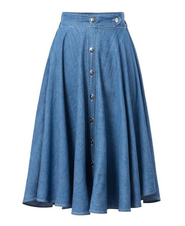 Denim Skirt with Button Front