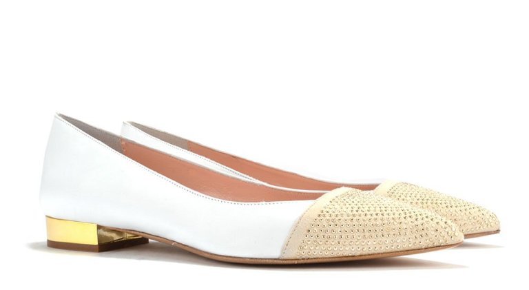 White Leather Pointed Flat