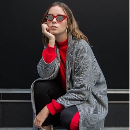 Red cateye glasses and dusty coat How To Revamp Your Fall Wardrobe On A Budget