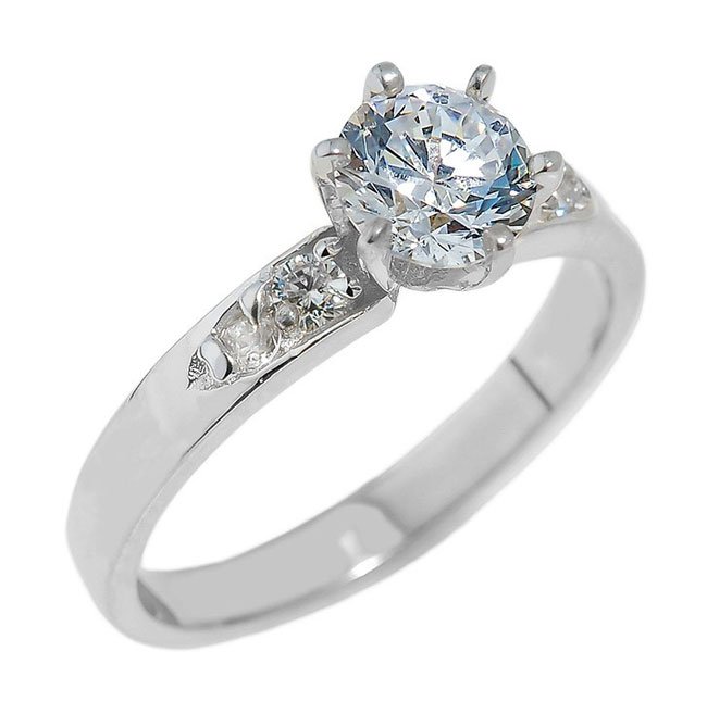 CZ Solitaire Engagement Ring Sterling Silver