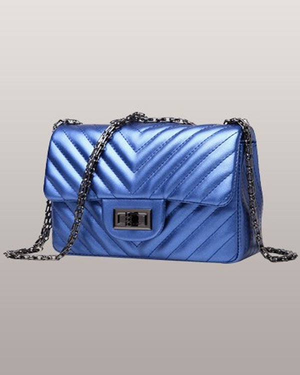 Adele Flap Mini V Shape Blue Bag