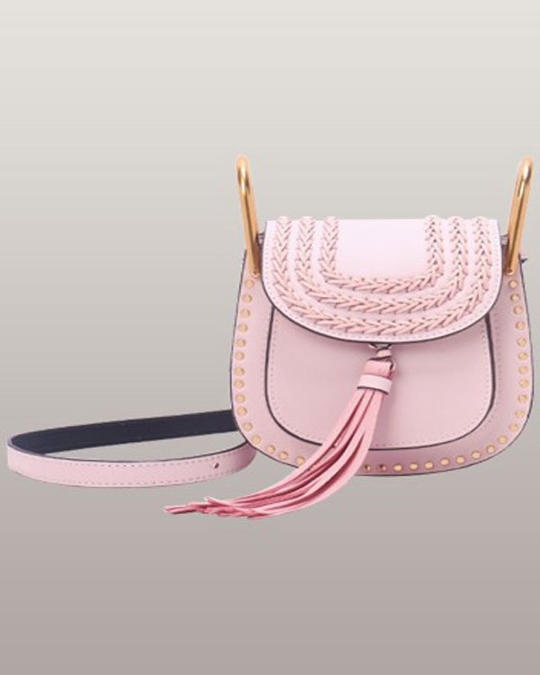 Jessenia Pink Small Whipstitched Leather Shoulder Bag