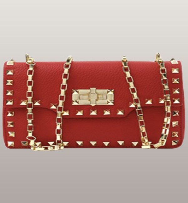 Rockstar Studs Leather Shoulder Red Bag