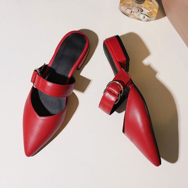 Pointed Toe Red Mules