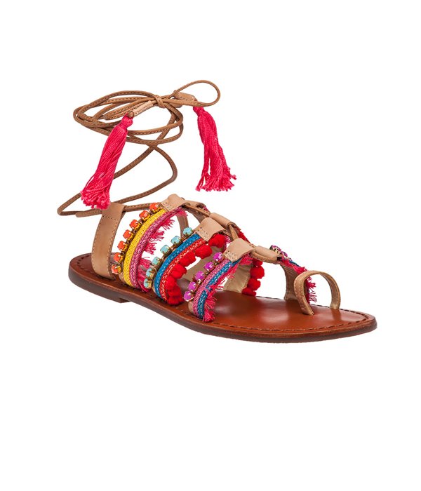 jildor embellished lace-up flat gladiator sandals